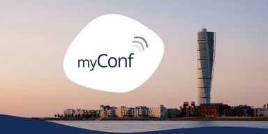 myConf logo and Turning Torso in Malmö